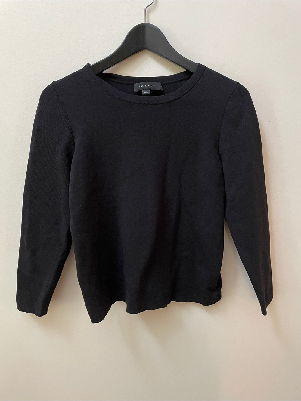 Ann Taylor Black Crewneck Pullover Sweater with Wool Back